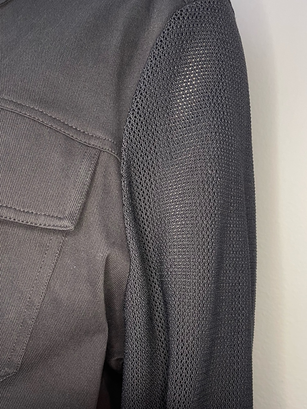 Grey By Jhoan Sebastian Grey Woman’s 2X Knit Denim Moto Jacket Black Mesh Sleeve - Picture 7 of 12